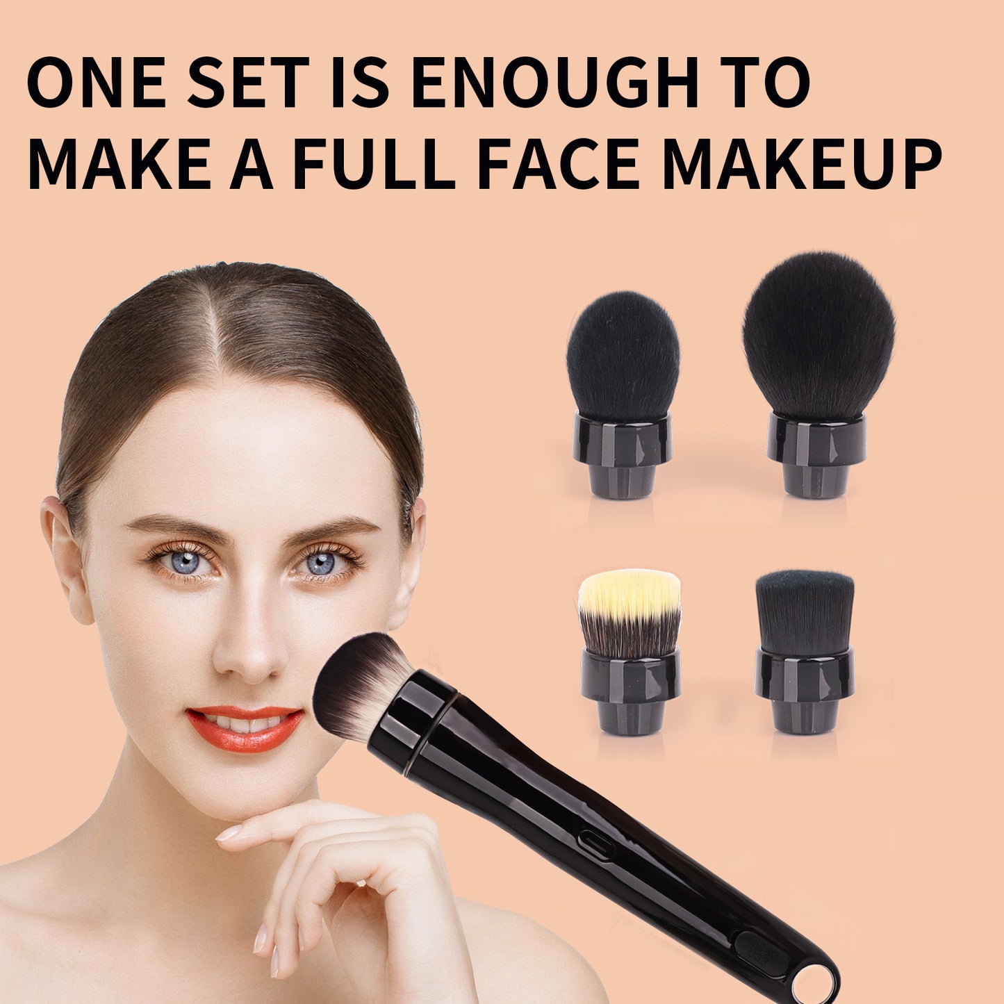 Electric Rotating Makeup Brush Set, 5 Vegan Brush Heads, Rechargeable Blending Face Brushes For Foundation, Blush, Powder, Bronzer, Contour, Highlight & Airbrush Finish, Flat Kabuki Brush
