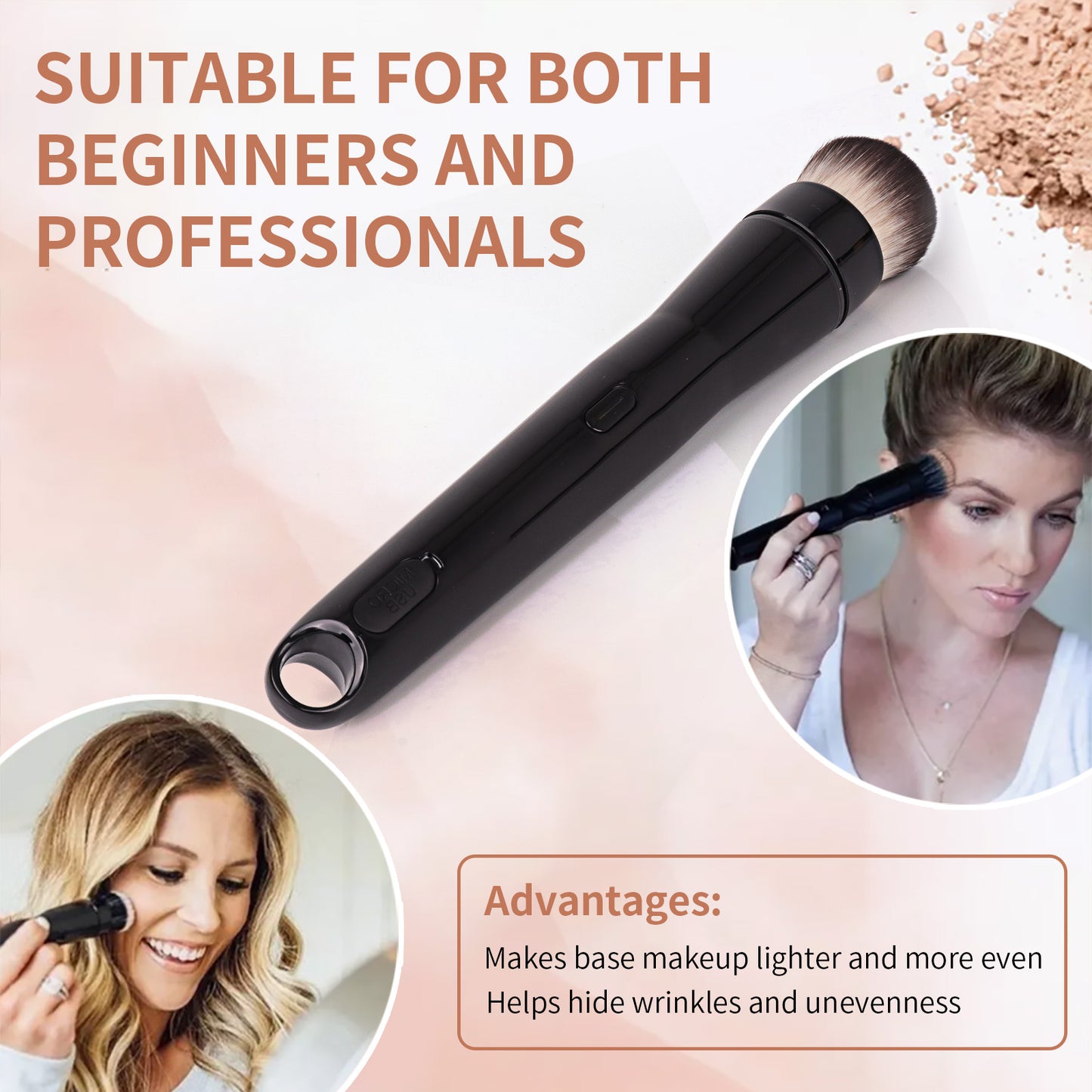 Electric Rotating Makeup Brush Set, 5 Vegan Brush Heads, Rechargeable Blending Face Brushes For Foundation, Blush, Powder, Bronzer, Contour, Highlight & Airbrush Finish, Flat Kabuki Brush